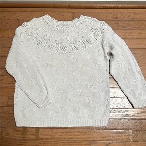 International Express Hand-knitted cotton blend cream sweater XS